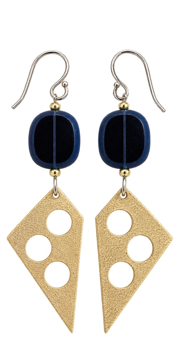 Colleen delaTorre Brass Abstract with Black Oval Beads Earrings