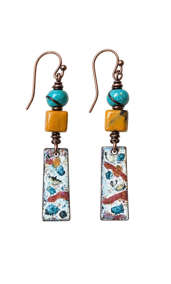 Colleen dela Torre Handmade Copper and Turquoise Orange Square Earrings