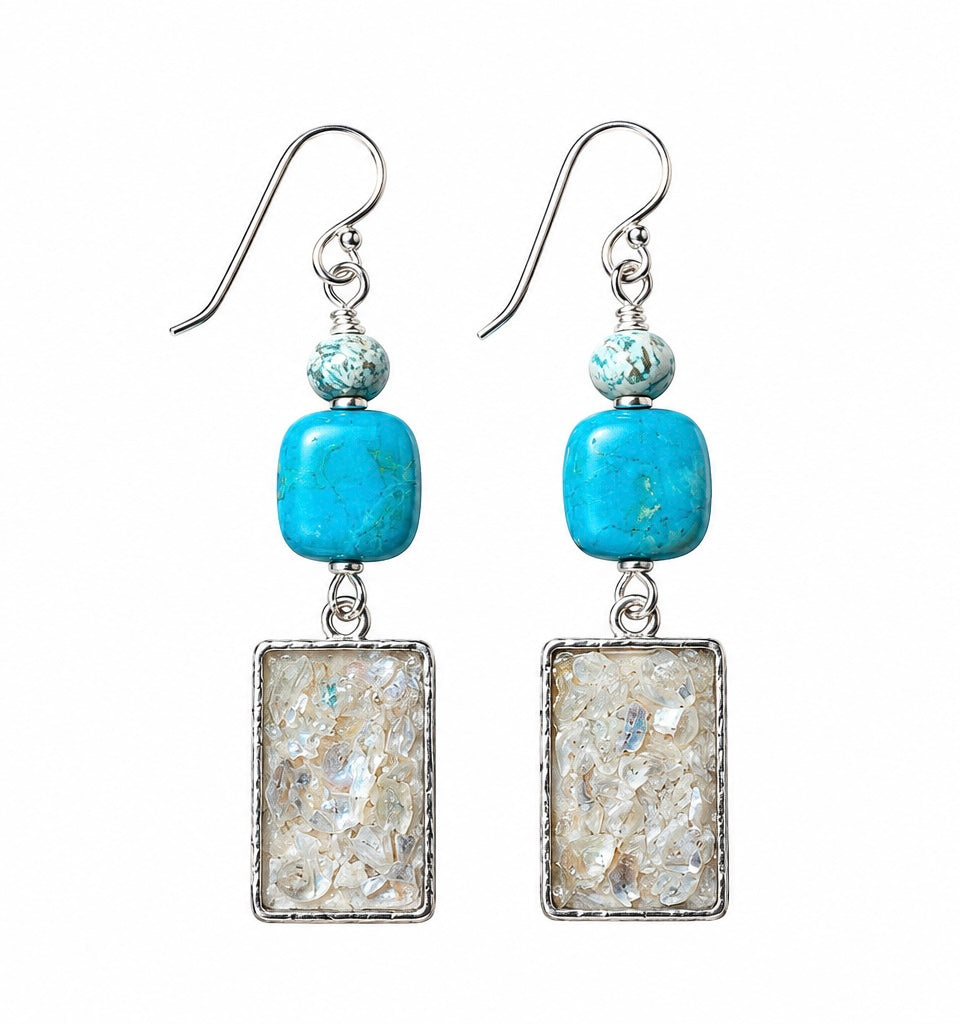 Colleen dela Torre Peruvian Opal and Turquoise Flower Frame Earrings