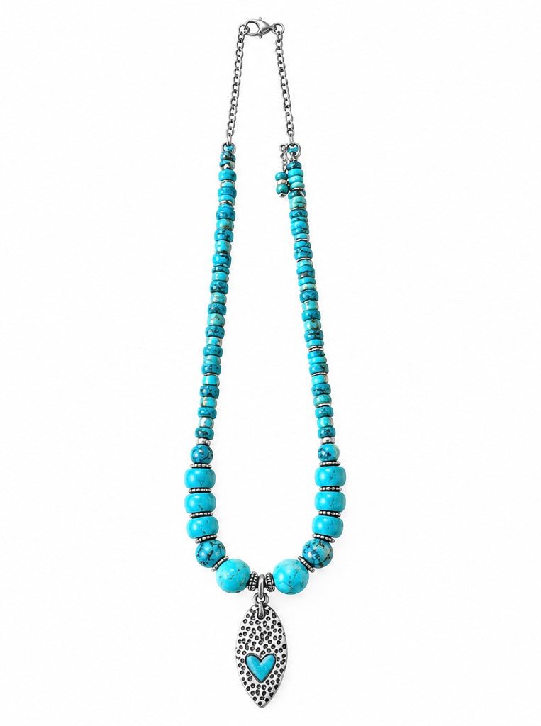 Colleen dela Torre Handmade Ceramic Heart Pendant with Turquoise and Copper Chain Necklace