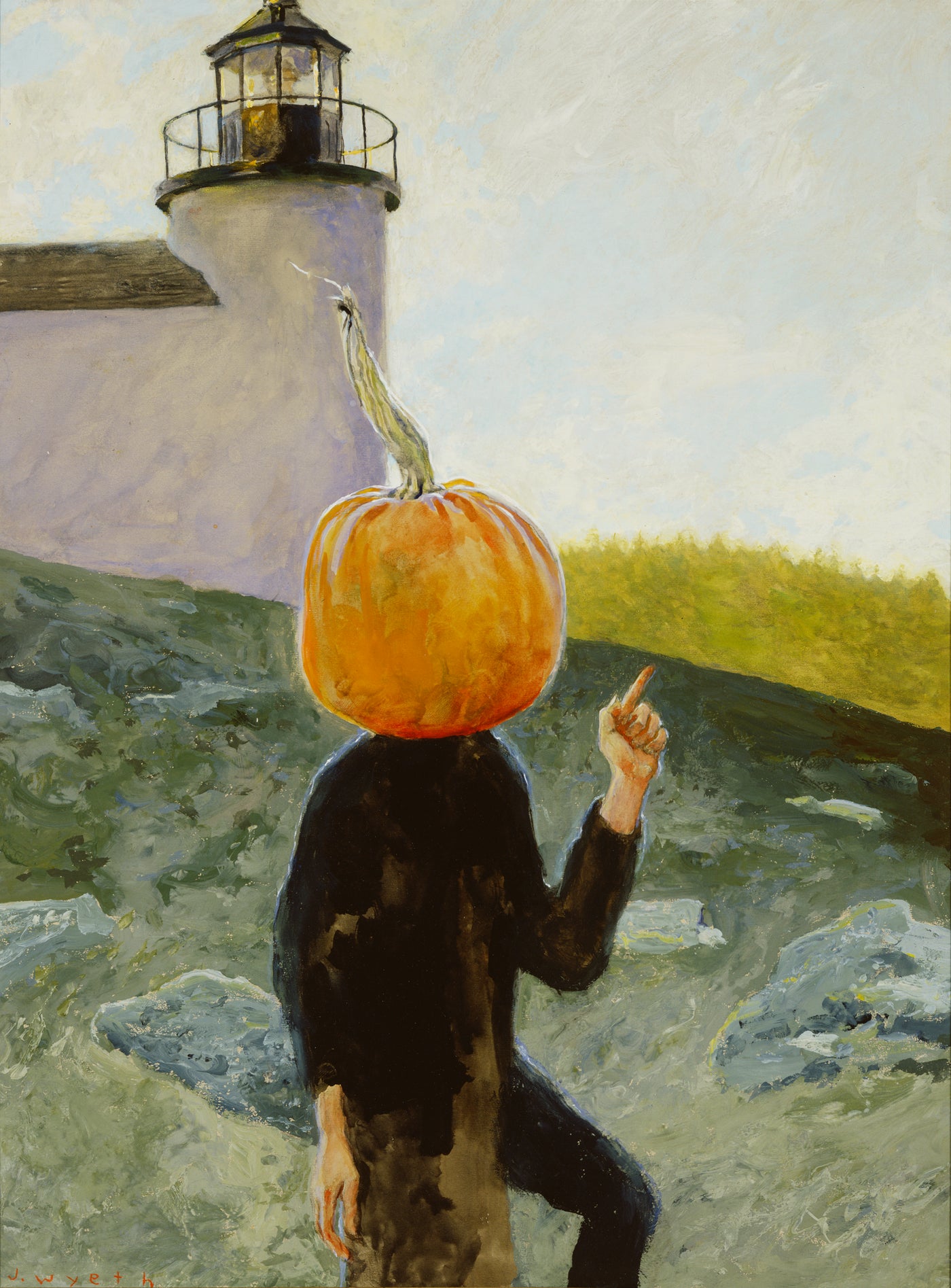 Jamie Wyeth Pumpkinhead Visits the Lighthouse, 2000 Mixed media on toned board