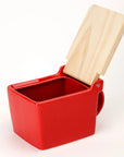 Bee House Ceramic Salt Box with Wooden Lid - Tomato
