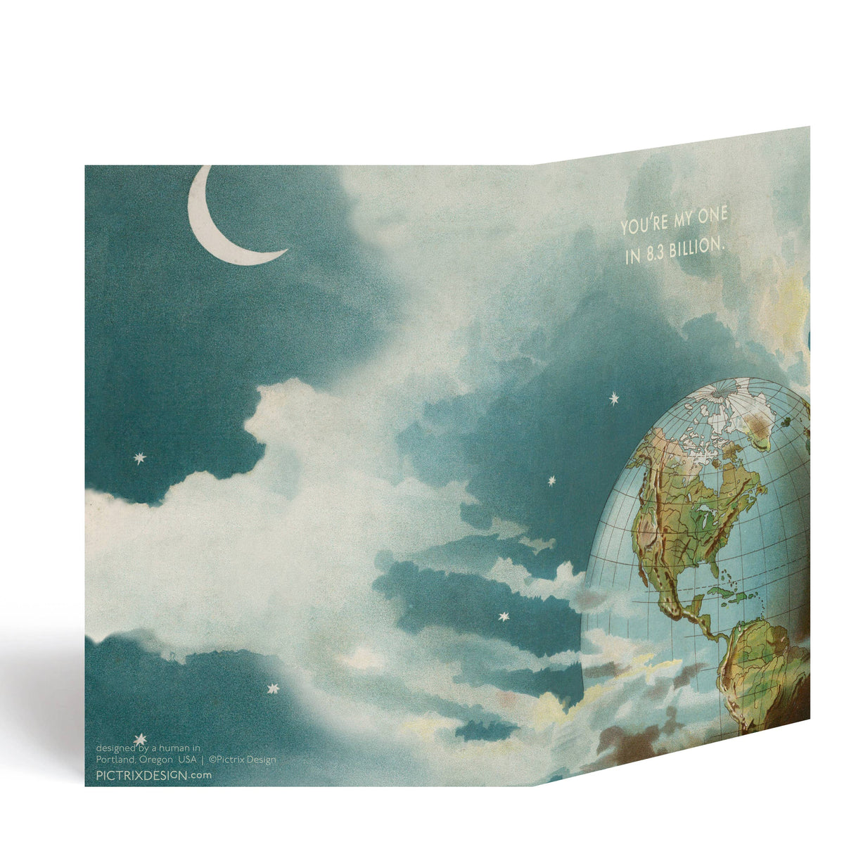 "One in 8.3 billion” A6 love greeting card: Recycled Kraft envelopes