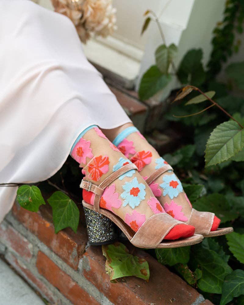 Ribbon Rose Sheer Ankle Socks