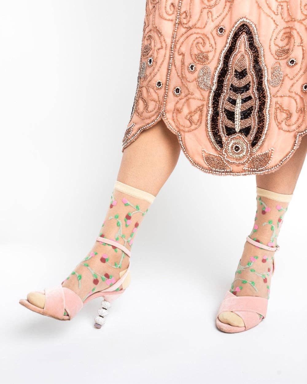 Sheer Rosettes Crew Socks
