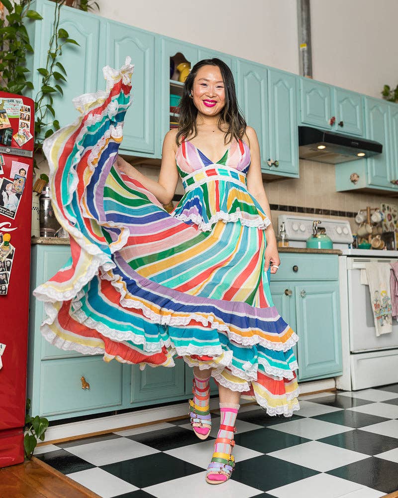 Candy Stripe Ruffle Crew Socks