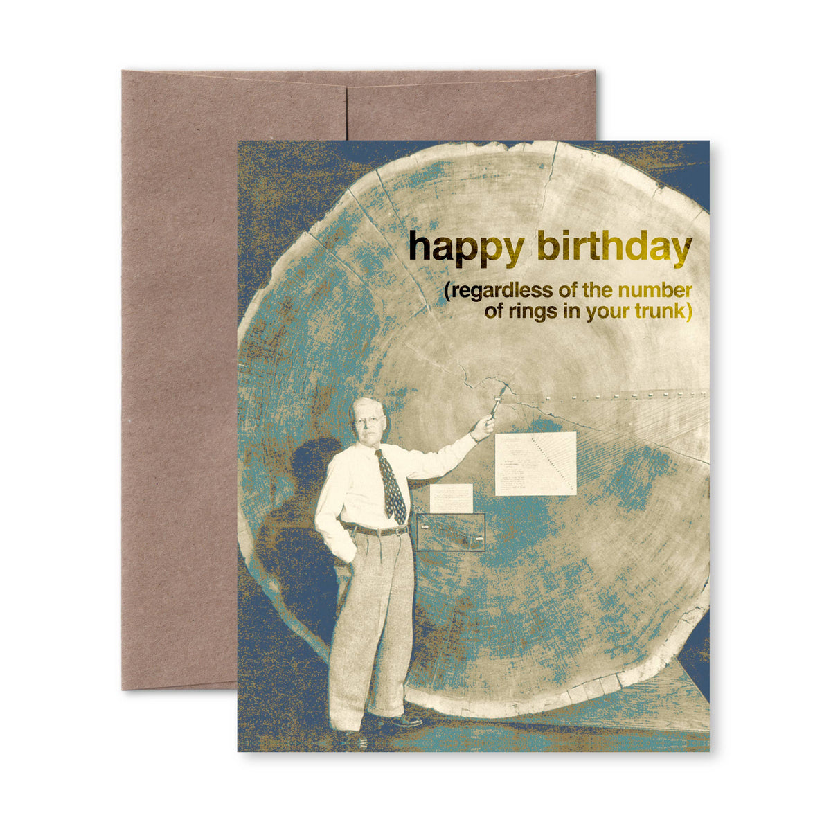 "Dendrochronology" A2 birthday card (man): Recycled Kraft