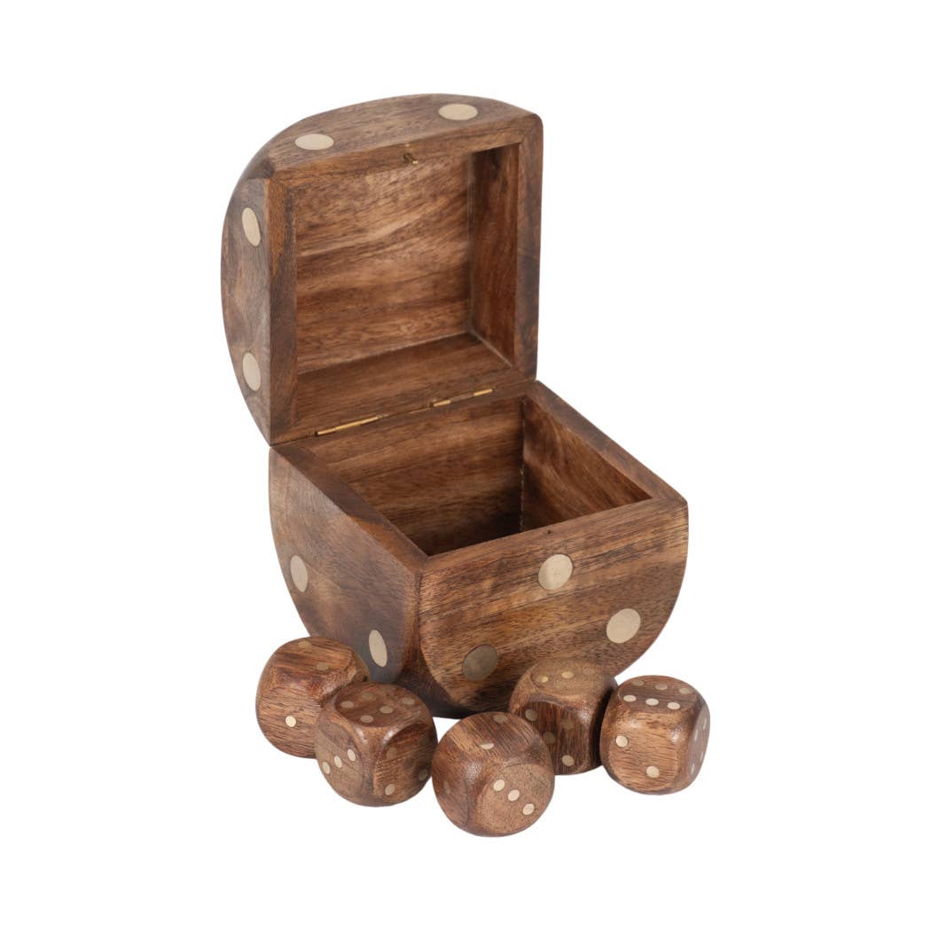 Brown Mango Wood Dice-Shaped Storage