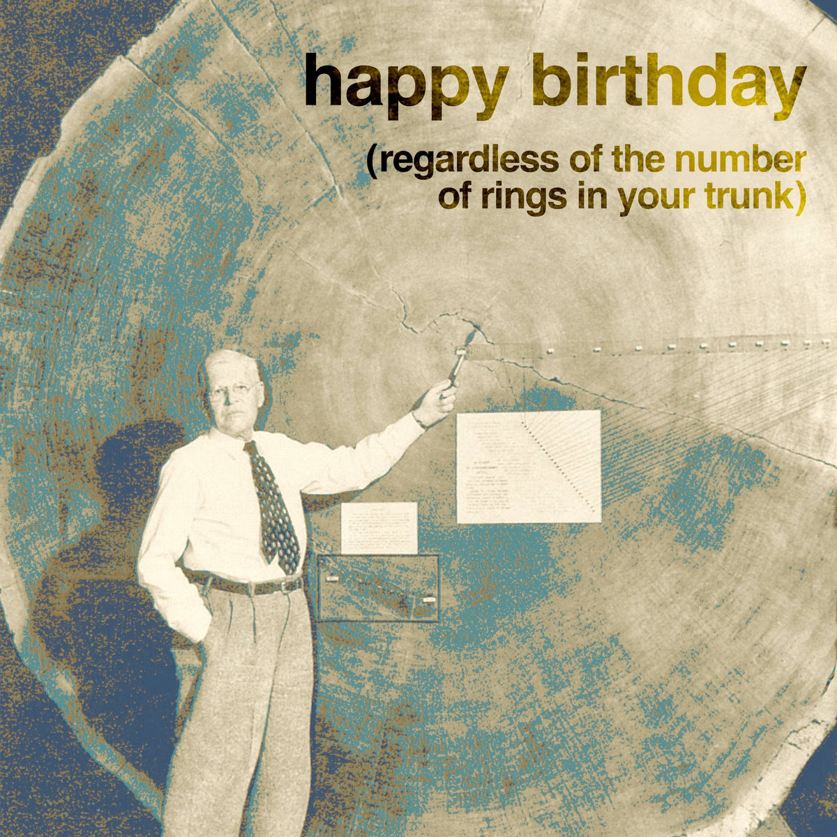 "Dendrochronology" A2 birthday card (man): Recycled Kraft