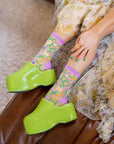 Heart Floral Sheer Crew Socks