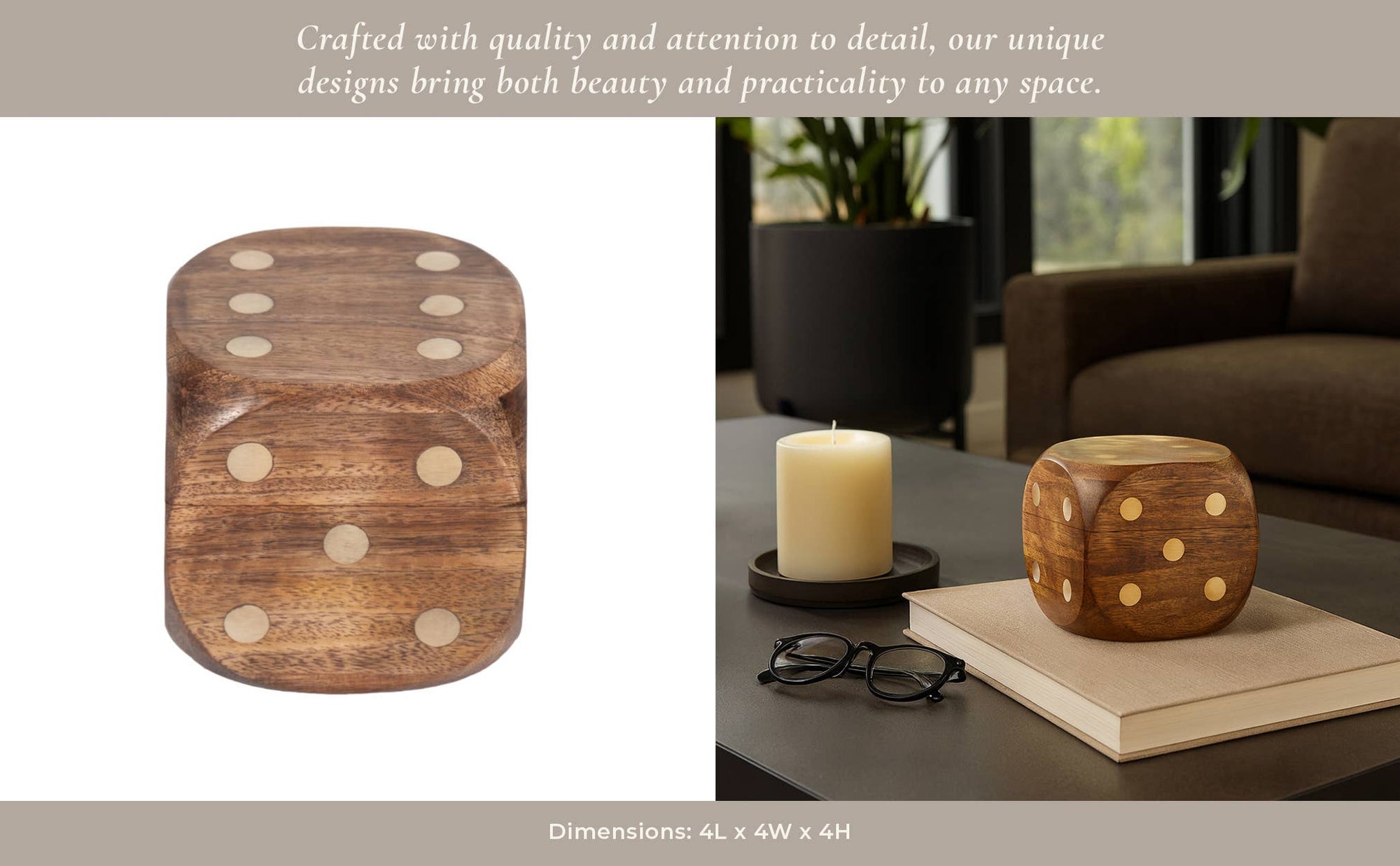 Brown Mango Wood Dice-Shaped Storage