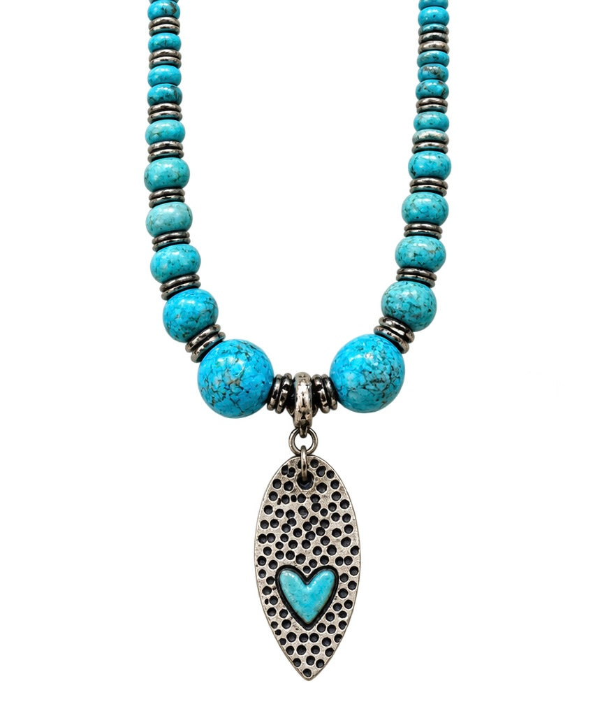 Colleen dela Torre Handmade Ceramic Heart Pendant with Turquoise and Copper Chain Necklace
