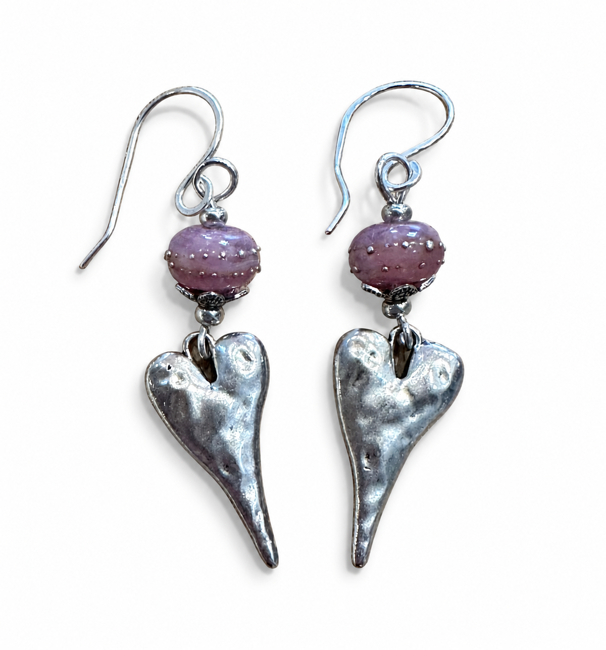 Colleen delaTorre Lampwork Glass with Hearts Earrings